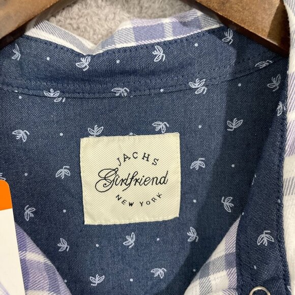 NEW Jachs Girlfriend Women's XXL Biue & White Plaid Button-Down Shirt - Picture 5 of 9